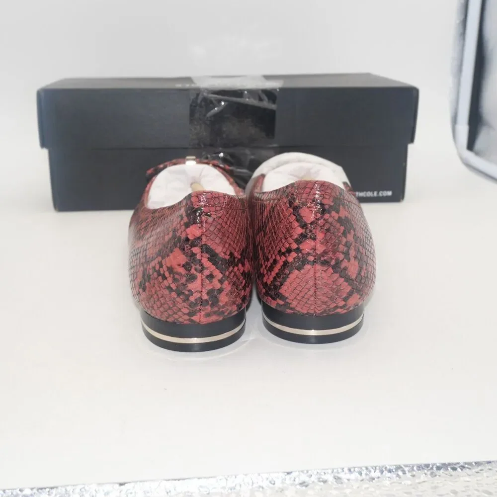 NEW Kenneth Cole Balance Ballet leather Flats Women's 9 Salmon Black Snakeskin - Picture 6 of 9